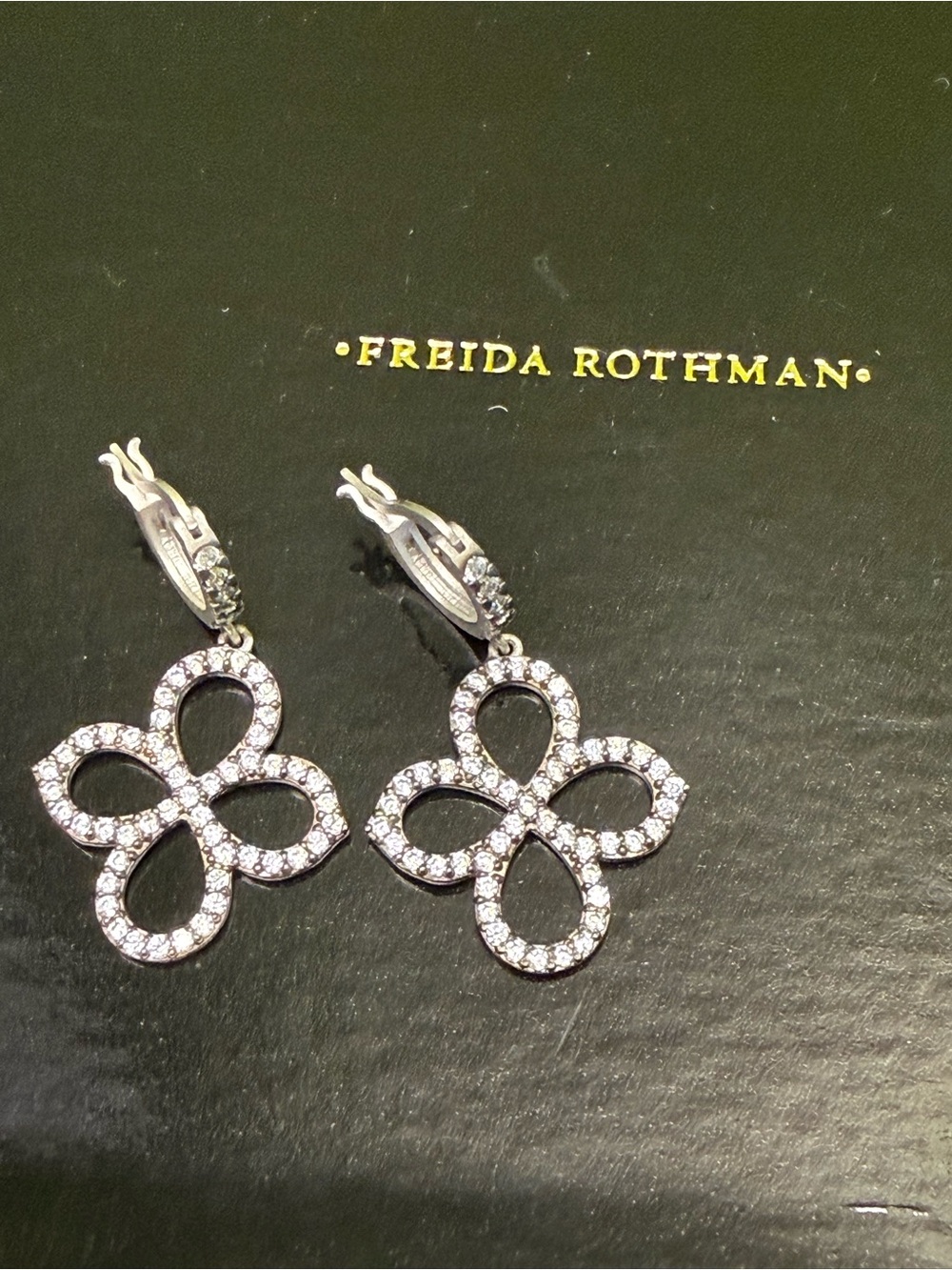 Freida Rothman Sterling Silver Signature Pointed Clover Drop Earrings